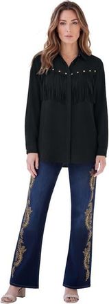 Roaman's Fringe Big Shirt in Black at Nordstrom, Size 28