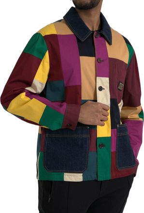 Dolce & Gabbana Mens Multicolor Patchwork Cotton Collared Jacket Elastane Clothing