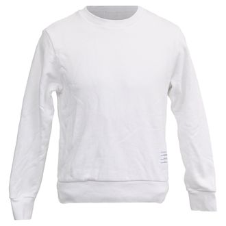 Thom Browne Center Back Stripe Loopback Knit Crewneck Pullover in White Cotton