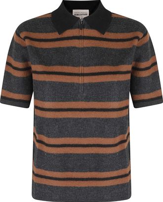 Semicouture Gray Elsa Polo Half-Zip Patterned Virgin Wool Sweater