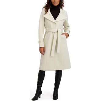 Kensie Belted Plush Trench Coat in Ivory at Nordstrom Rack, Size X-Large