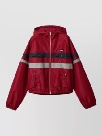 Miu Miu technical hooded coat color block drawstring