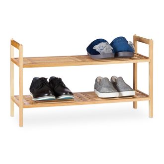 Relaxdays Relaxdays - 4 X Muebles Zapatero Apilable, Zapatero Con 2 Baldas, Madera De Nogal, 6 Pares De Zapatos, 41 X 69 X 27 Cm, Natural