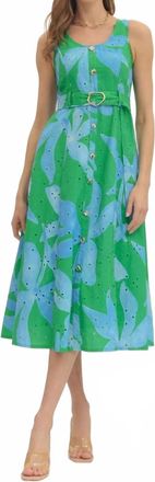Entro Vibrant Floral Print Midi Dress In Blue Lagoon