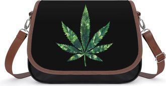 Generic Abstract Weed Crossbody Bags for Women Fashion Leather Shoulder Handbags With Adjustable Strap