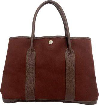 Herm&egrave;s Brown Toile Officier Negonda Leather Tote Bag (Pre-Owned)