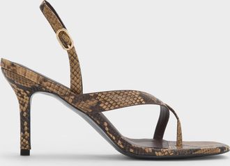 Charles & Keith Snake-Print Stiletto Slingback Thong Sandals