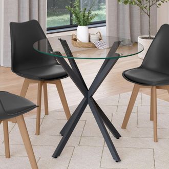 IDMarket Idmarket - Mesa De Comedor Redonda Alix Para 4 Personas Con Pata De Ara&ntilde;a Negra Y Tablero De Cristal De 80 Cm