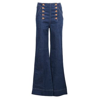 Ulla Johnson Ashton High Rise Flared Sailor Jeans in Blue Denim
