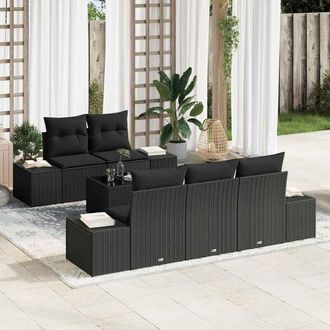vidaXL Conjunto De Sof&aacute; De Jard&iacute;n 6 Pcs Negro Polirat&aacute;n Vidaxl