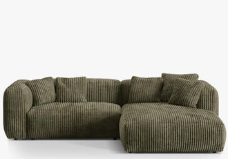 MICADONI Modulares 3-Sitzer Design Ecksofa Martina - Cordbezug Moosgr&uuml;n