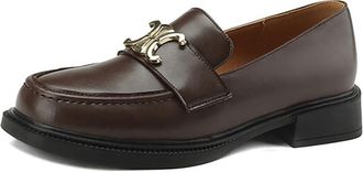 Generic Womens Platform Loafers Low Heel Oxford Shoes Round Toe Slip-On Design with Gold Metal Accent Comfortable Dress Shoes for Office Work Uniform Casual W