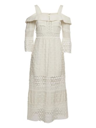 Self Portrait lace-details midi dress - White