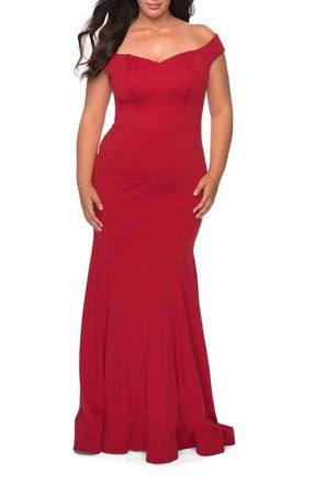 La Femme Off the Shoulder Plus Size Jersey Dress in Red at Nordstrom, Size 16W