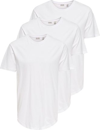 Only & Sons Rundhalsshirt ONLY & SONS ONSMATT LONGY SS TEE 3-PACK, Herren, Gr. XXL, weiss (wei&szlig;), Single Jersey, Obermaterial: 100% Baumwolle, unifarben, relaxed 