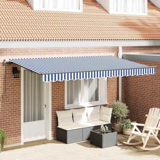 vidaXL Toldo Retr&aacute;ctil Azul, Blanco 350 X 200 Cm Poli&eacute;ster, Aluminio Vidaxl