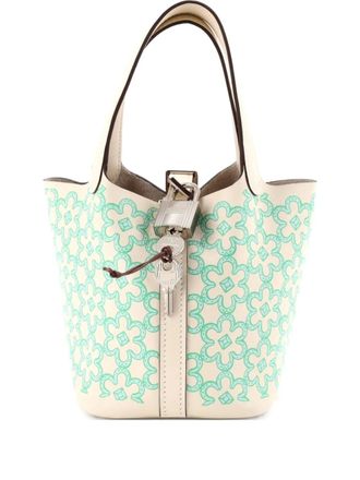 Herm&egrave;s Picotin Lock Bag Lucky Daisy Printed Swift Micro bucket bag - women - Calf Leather - One Size - Blue
