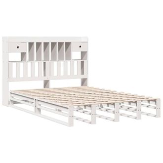 Berkfield Home Decorative Bookcase Bed Frame White 150x200 cm King Size Solid Wo