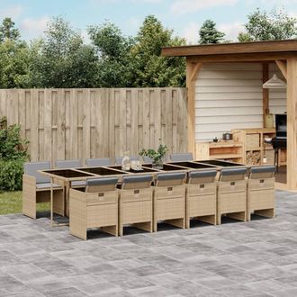 vidaXL Set Comedor De Jard&iacute;n Con Cojines 13 Pzas Rat&aacute;n Sint&eacute;tico Beige Vidaxl