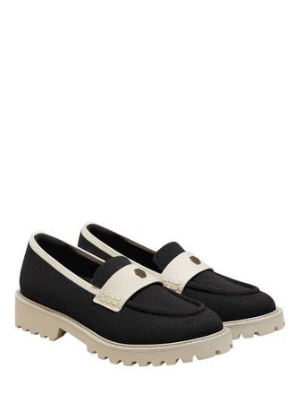Vivaia Round-Toe Platform Chunky Heel Loafers in Black Cream Ivory at Nordstrom, Size 5.5
