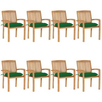 vidaXL Sillas De Jard&iacute;n Apilables 8 Uds Madera De Teca Con Cojines Vidaxl