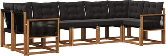 vidaXL Conjunto De Sof&aacute;s De Exterior 7 Uds. Natural Y Negro Vidaxl