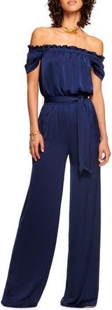 Ramy Brook Lee Off the Shoulder Satin Jumpsuit in Spring Navy at Nordstrom Rack, Size Xx-Small