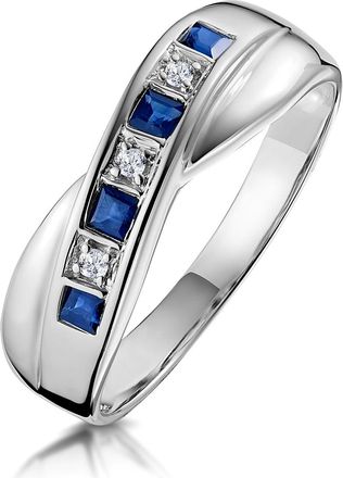The Diamond Store Sapphire 0.45ct And Diamond 9K White Gold Crossover Ring