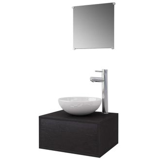 vidaXL Conjunto De Muebles De Ba&ntilde;o Con Lavabo Y Grifo 4 Piezas Negro Vidaxl