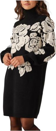 Object Zwarte Gebreide Rolkraag Jurk - Dames - Kleedjes - Zwart - XS - Kleedjes