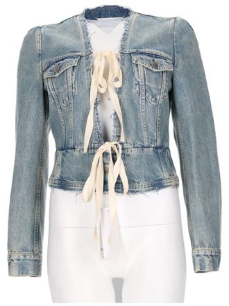 Maison Margiela Cropped Denim Sports Jacket with Raw Hem