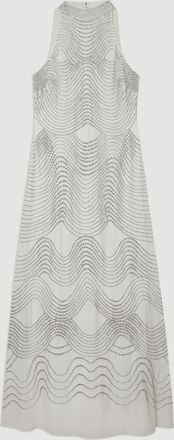 Karen Millen Womens Embellished Geo Halter Woven Maxi Dress - White - Size 10 UK