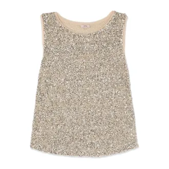 Oltre Tops, Dames, Geel, 2Xl, Tule, Top van pailletten tule