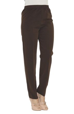 YESET Womens Pants Straight Pull-on Trousers Elasticated Waistband Ironed Crease Normal Size - Brown, 44(Deutschland) - 52(Italien)