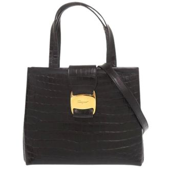 Ferragamo Pre-owned Handbags, female, Black, Size: ONE SIZE Pre-owned Embossed Leather Handbag