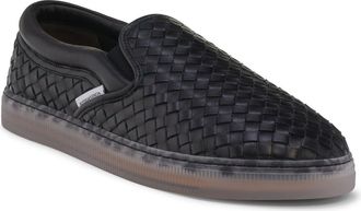 Bottega Veneta Serena Woven Leather Slip-On Sneaker in 1000 Black at Nordstrom, Size 44