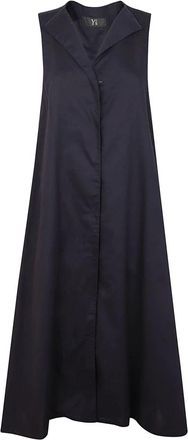 Yohji Yamamoto Kleedjes, Dames, Blauw, M, Katoen, Witte Katoenen Jurk met Knoopsluiting