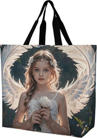 Generic Angel Feathers Carry Bag Foldable Handbag Portable Shopping Bags For Work Yoga College