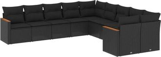 vidaXL Vidaxl - Set De Sof&aacute;s De Jard&iacute;n 10 Pzas Cojines Rat&aacute;n Sint&eacute;tico Negro