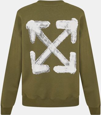 Off-white Mens Off White Crew Neck Long Sleeve Regular Fit Sweatshirt in Moss - Size X-Small