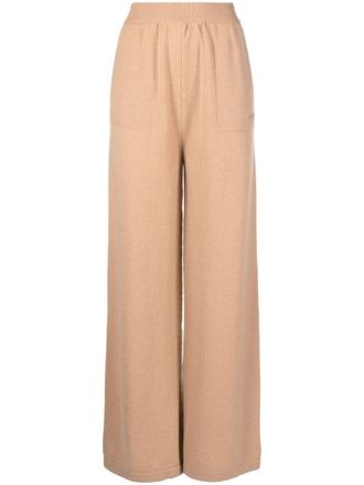 Msgm embroidered-logo knit trousers - Brown