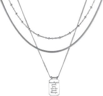 Mantra Beautiful Girl, You Can Do Hard Things - Layered Necklace in Silver at Nordstrom