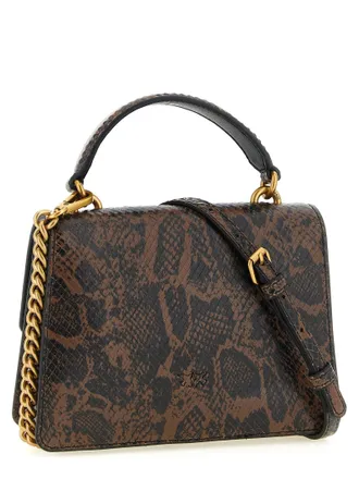 Pinko Python-Print Leather Top Handle Bag - Brown