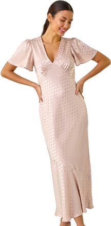 Roman Womens Spot Print V-Neck Midi Dress - Natural - Size 18 UK