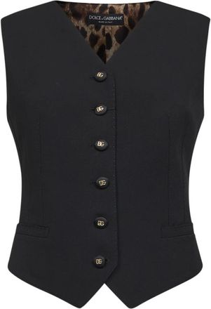 Dolce & Gabbana Mouwloos V-hals Vest - Dames - Gillet - Zwart - L - Wol - Kostuums