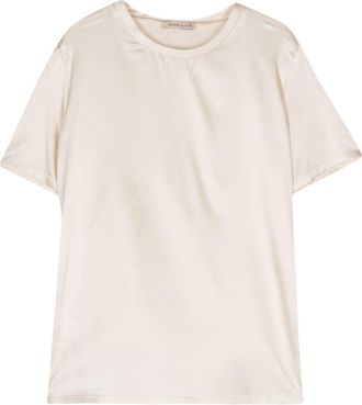 Blanca Vita crew-neck satin T-shirt - women - Silk/Elastane - 44 - Neutrals