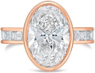 Diana M. Jewels 18kt Rose Gold Lab Grown 6.00 ct Oval Diamond Bezel Ring with band