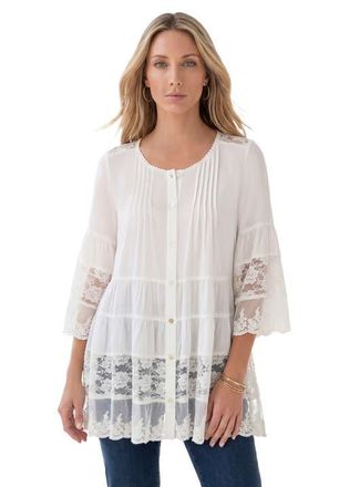 Roaman's Lace Illusion Blouse in White at Nordstrom, Size 34