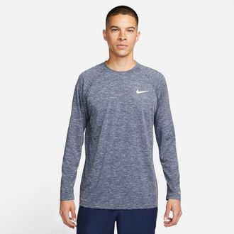 Nike Mens Swim Hydroguard Essential Dri-FIT UV Long Sleeve Top in Blue | NESSA590-440