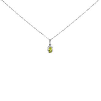 House of Brilliance 10K White Gold 5x3mm Yellow Peridot and Diamond Accent Halo Oval Shape Pendant Necklace